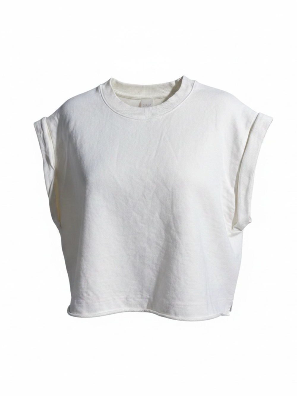 CALIA Cropped Sleeveless Tank Top White Crew Neck Pullover Cotton Blend L